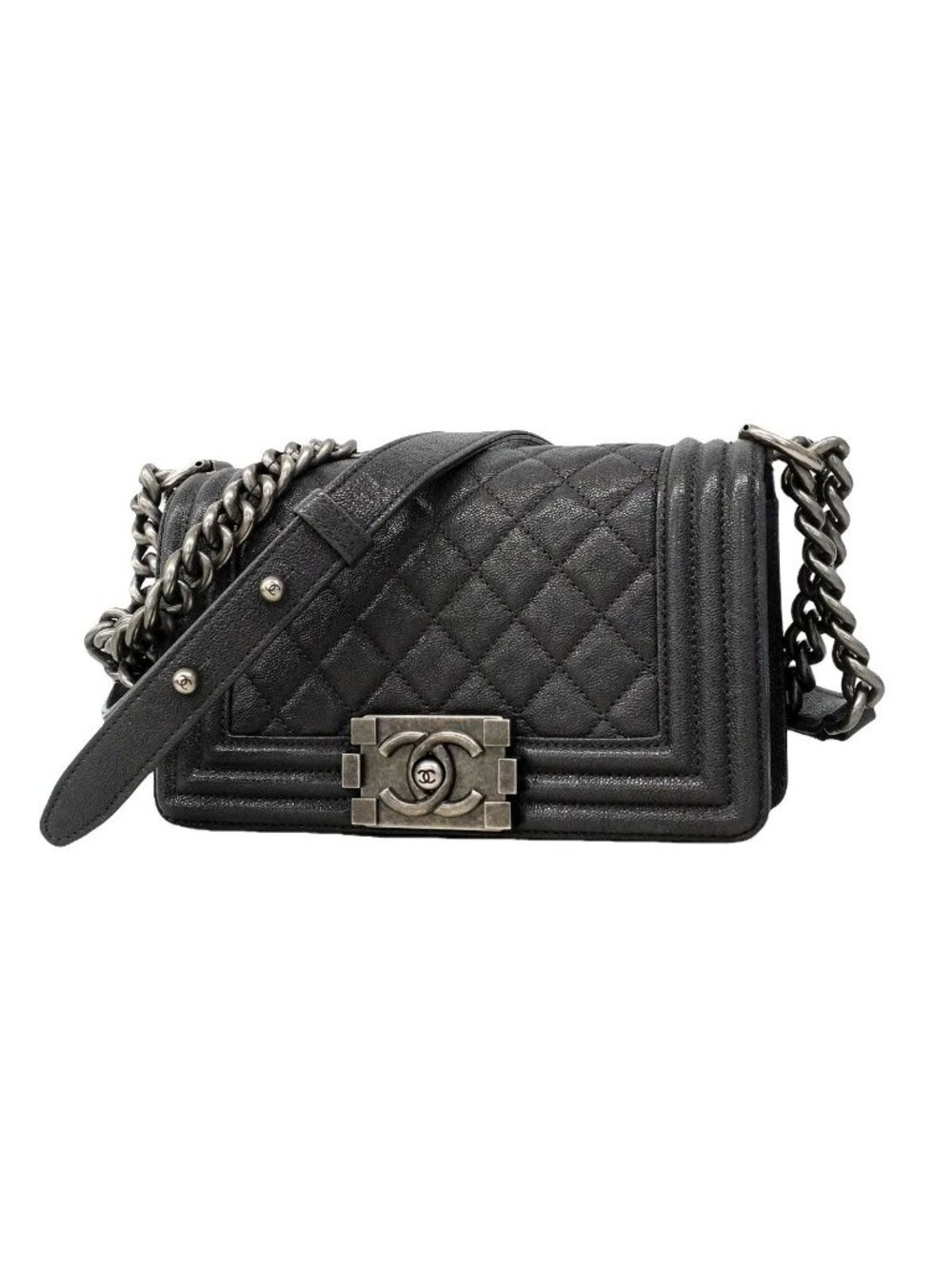 Chanel Shoulder Bag Boy Caviar Leather Gray Silver